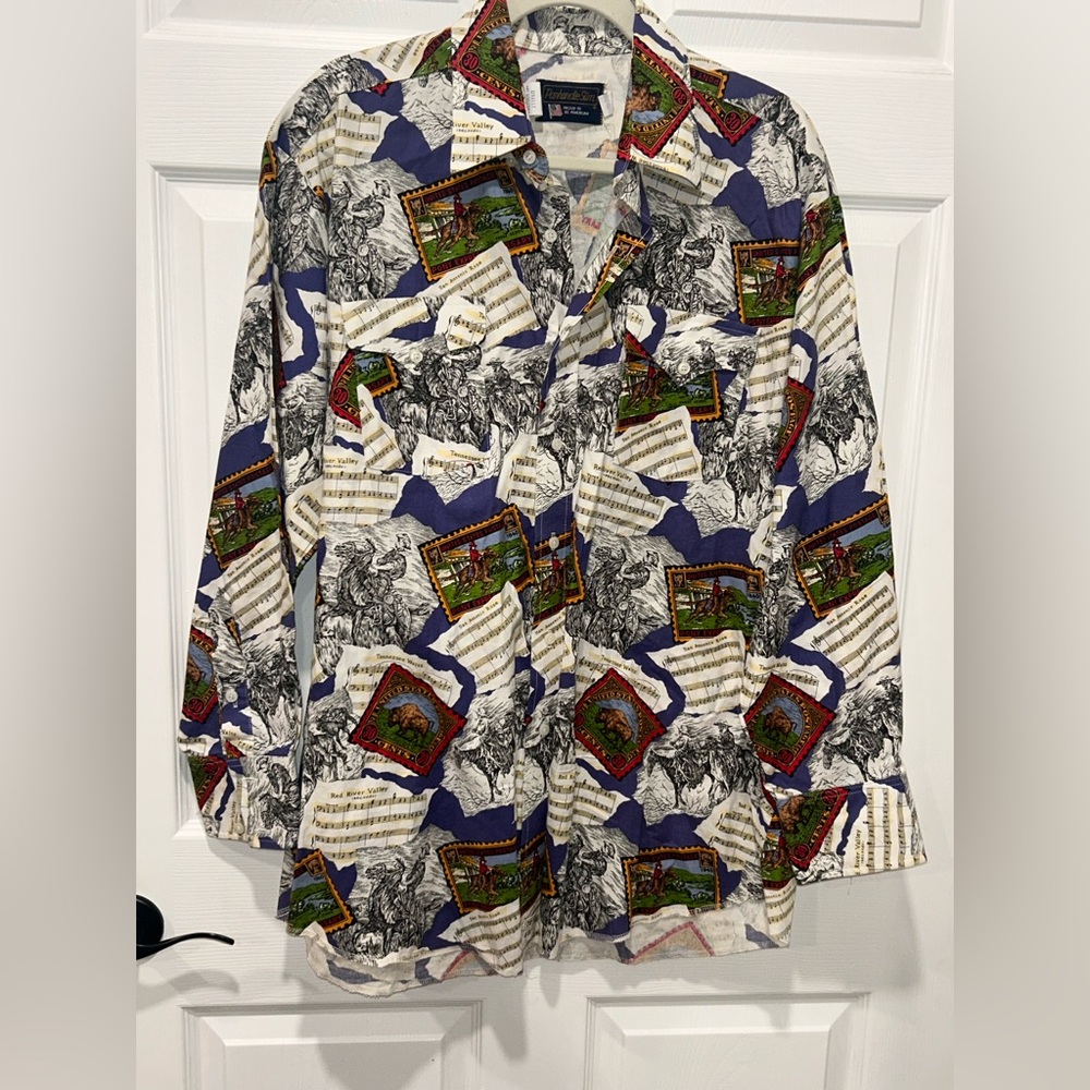 Vintage PANHANDLE SLIM Size 17 3/4 All Over Print Shirt Made‎ in USA
